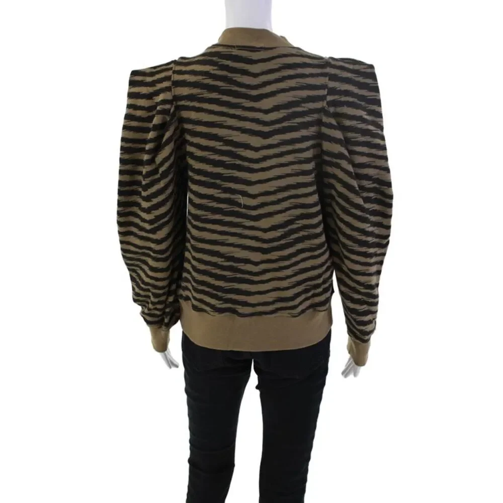 Agolde Womens Cotton Crew Neck Striped Balloon Sleeve Sweatshirt Brown Size XS